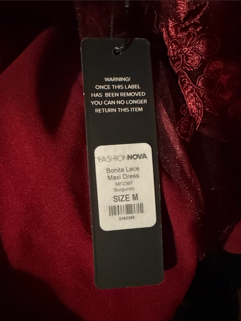 Fashion Nova One-Shoulder Wine Red Lace Evening Gown - Picture 5 of 5